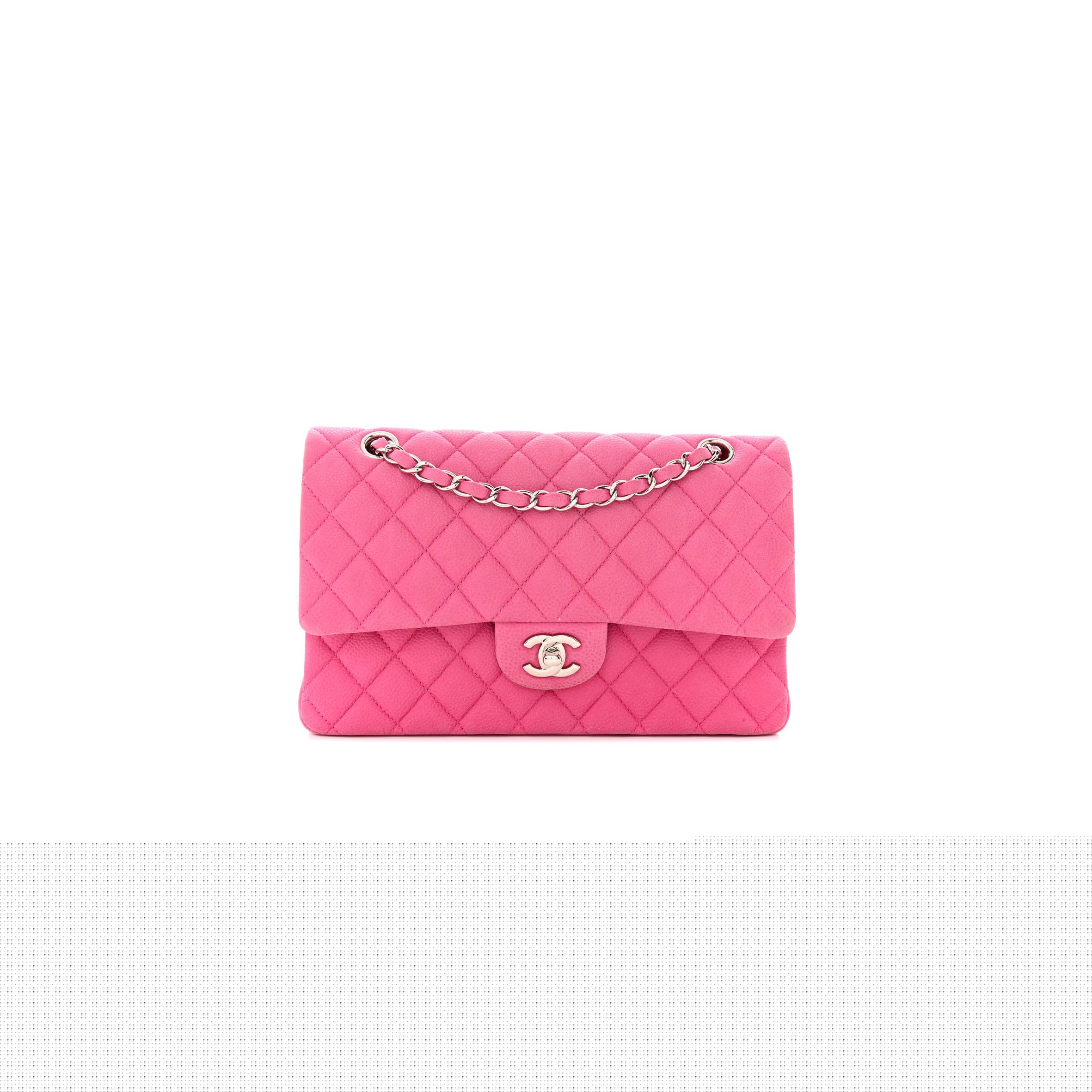 Ch*el iridescent caviar quilted medium double flap light gold pink (25*15*6cm)